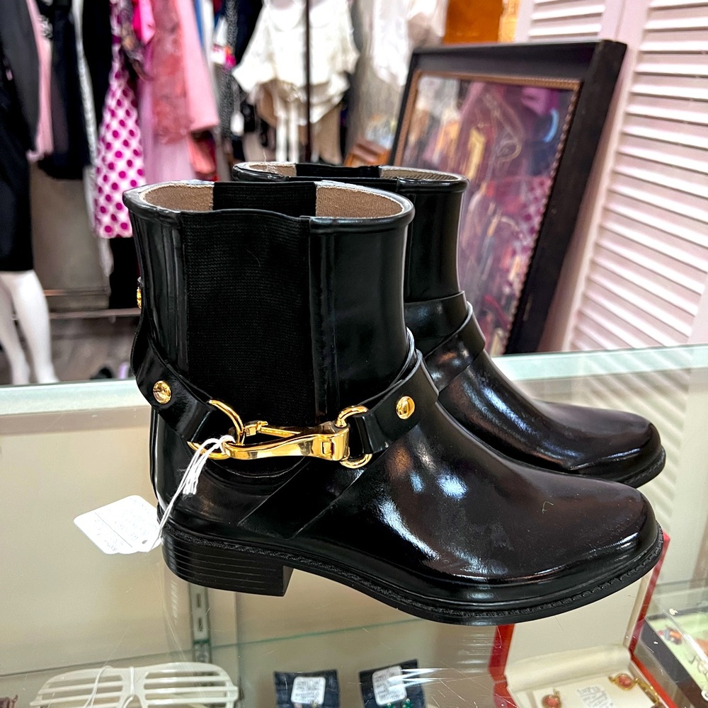 Burberry Rain Booties with Gold Buckle Detail
